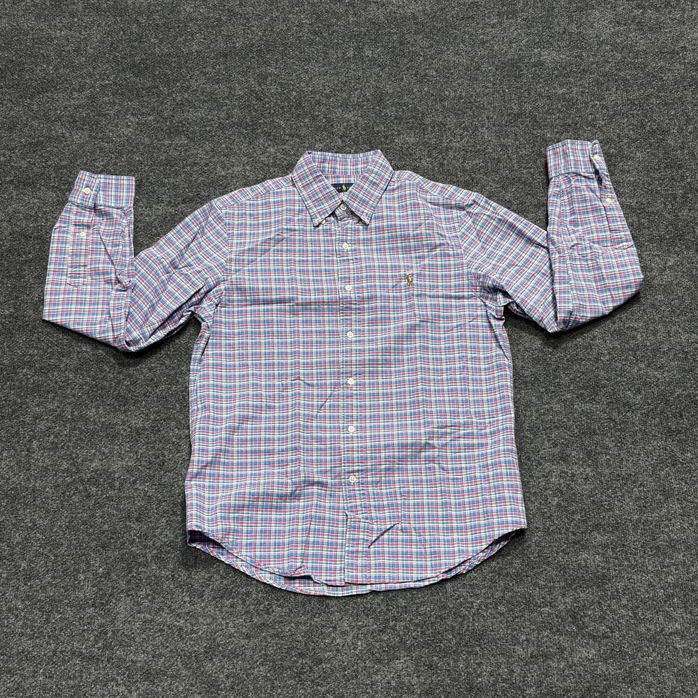 Ralph Lauren Shirt Mens Medium Blue Red Green Plaid Button Down Classic Cotton
